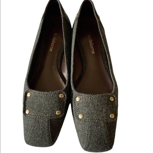 Liz Claiborne Wm’s Sz 6.5 Yolanda Gray Square Toe Felt Kitten Heel Pumps Shoes - Picture 2 of 6